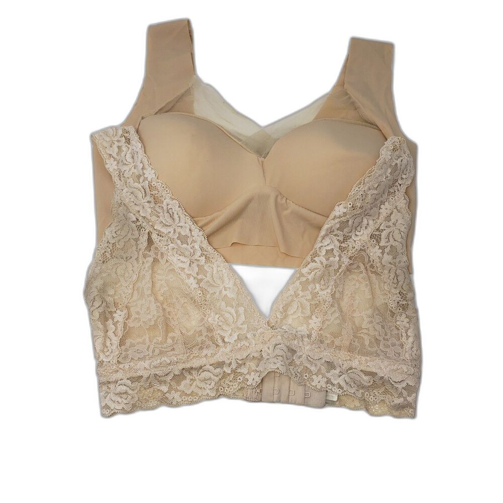 H&M Bra Set Womens Size 10 Beige Lace Bralette Wireless Padded 2 Piece Comfort